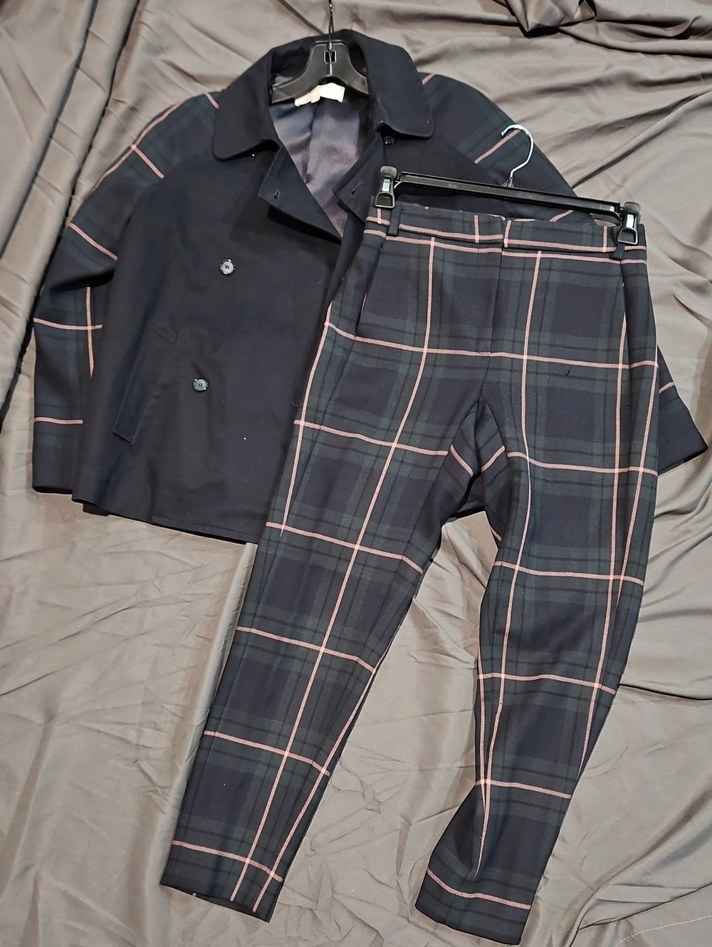 Sz - 38/ Sz 6 Paul & Joe Navy And Green Plaid Jacket and Pants - Pink Windowpane
